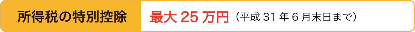 所得税の特別控除額 最大25万円（平成31年6月末日まで）